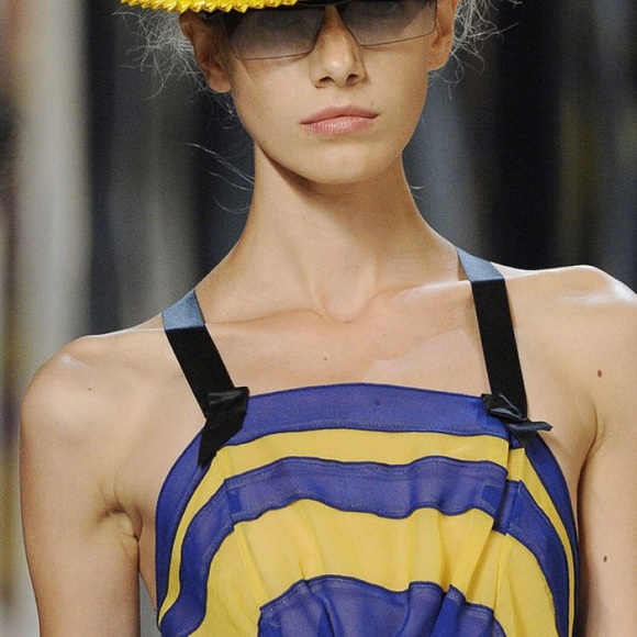 AUTH MARC JACOBS Louis Vuitton Blue Yellow Party Dress 0/XS Runway Valentines HG - Picture 5 of 5